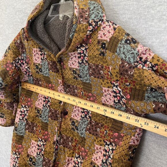 Patchwork Boho Fleece Chore Coat M/L Hooded Reversible Embroidered Cottagecore - Picture 10 of 12